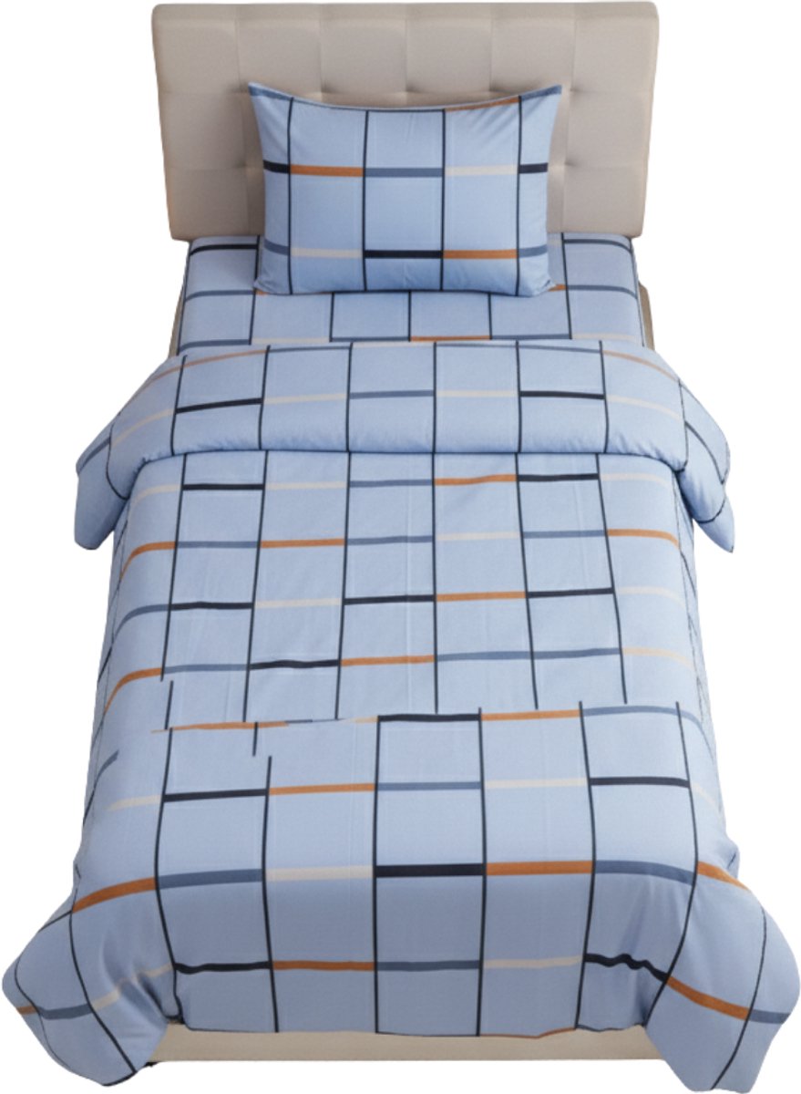 HappyNest Dekbedovertrek - Eenpersoons 140x220 cm - met Kussensloop 60x70cm - Dekbedovertrek met Vierkant Patroon