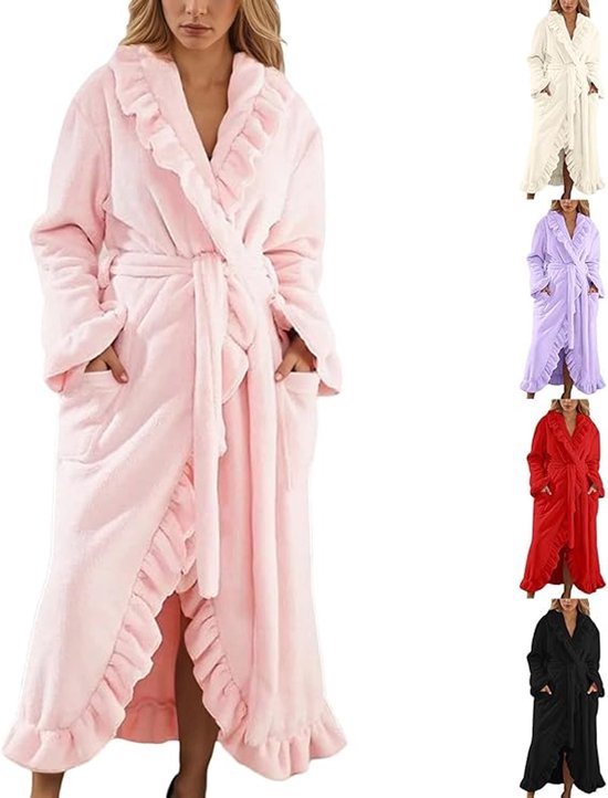Damesbadjas - lange wol - dikke badjas met capuchon - gepersonaliseerde warme badjas - casual badjas voor herfst en winter - badjas voor thuis - warme en zachte pyjama - maat M