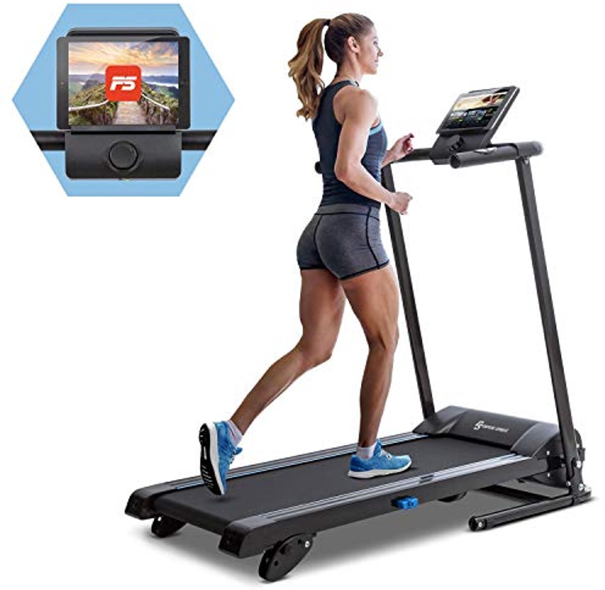 Opvouwbare loopband met 36cm breed loopvlak en helling, 10 km/h, calorieteller, polssensor en bluetooth app