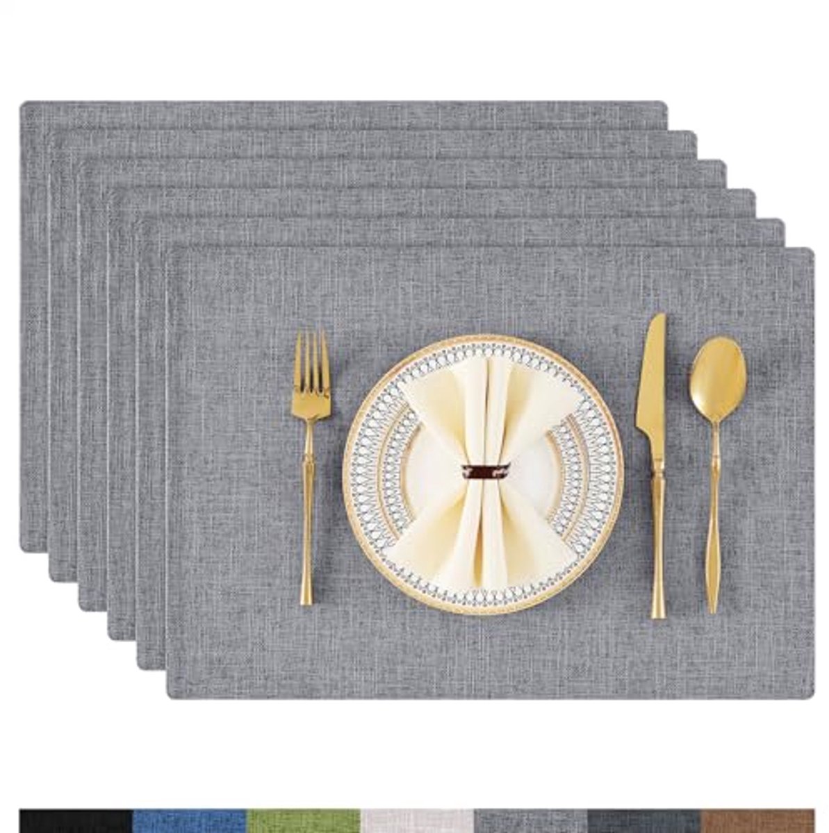 Afwasbare Hittebestendige Dubbelzijdige Placemats - Antislip en Stof, Donkergrijs
