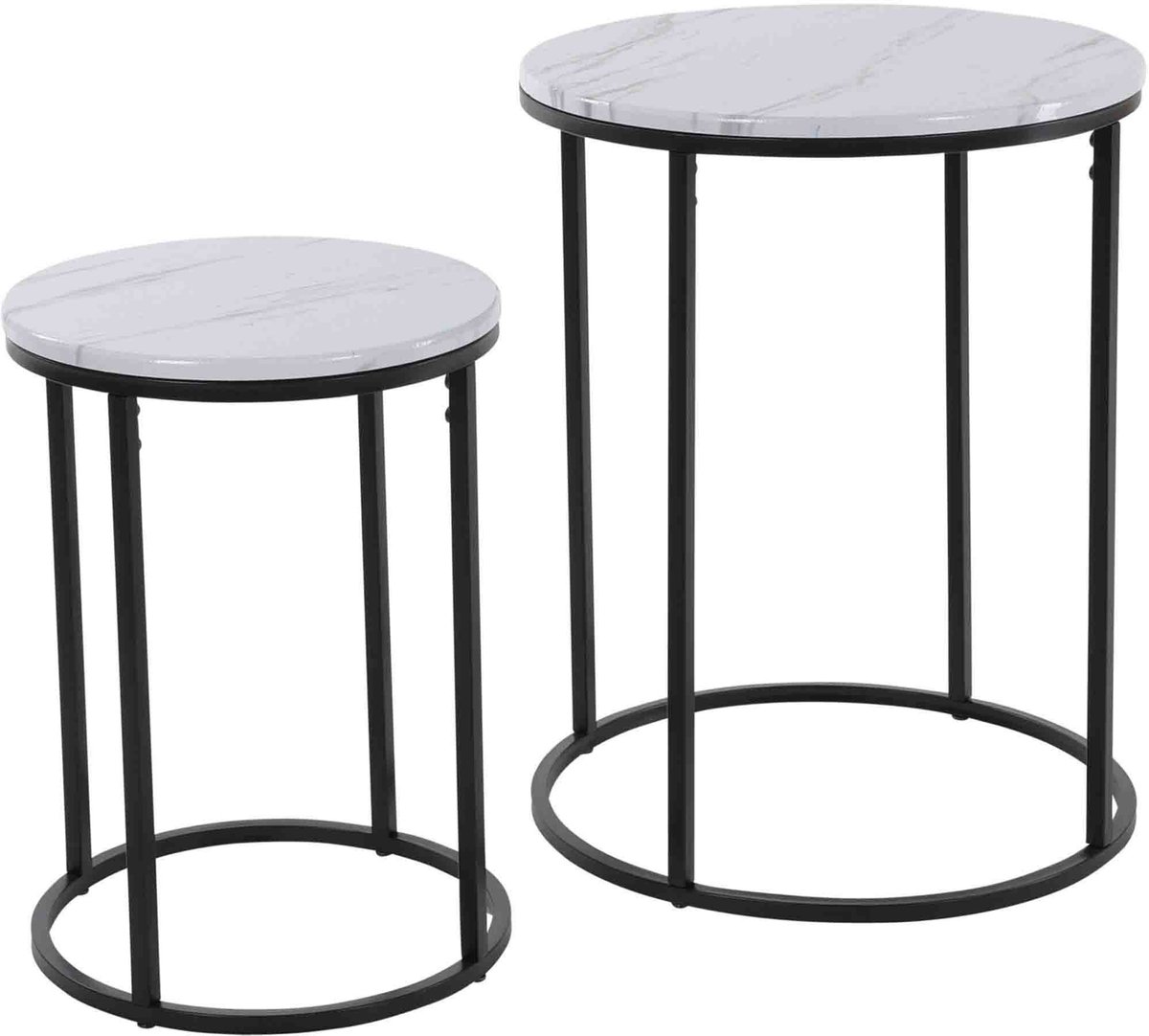 H&S Collection Bijzettafeltjes set - 2-delig - wit marmer - 40 en 50 cm