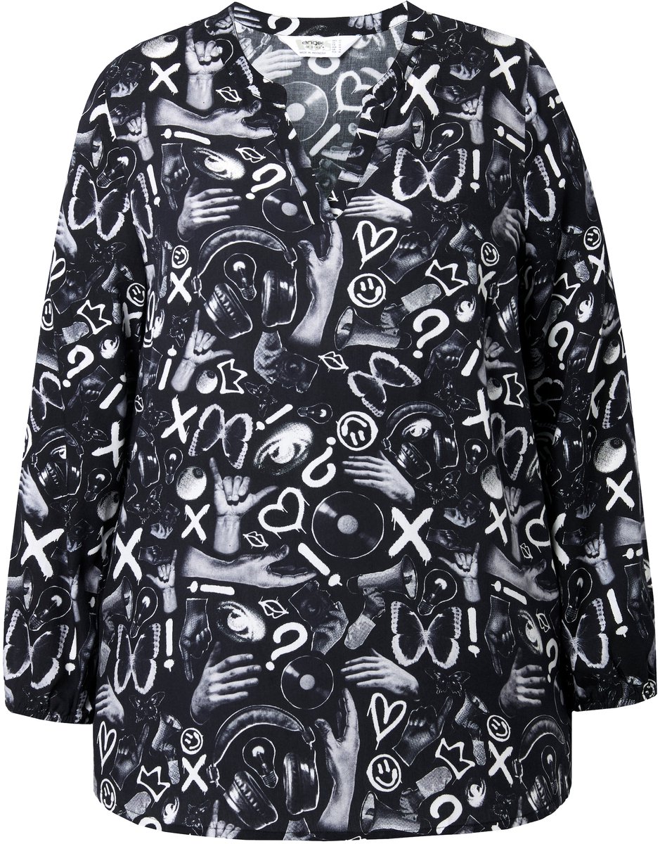 Angel of Style - Dames - Blouse A-lijn all-over print lange mouwen - Zwart - Maat 44
