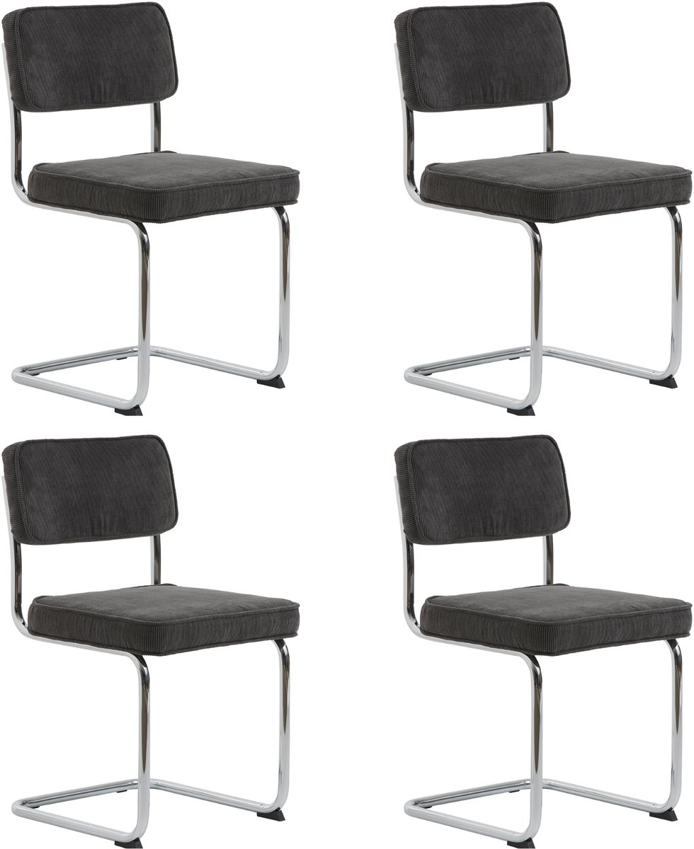 LevaLeva Rupert eetkamerstoel set van 4- rib stof - grijs - buisframe - chroom
