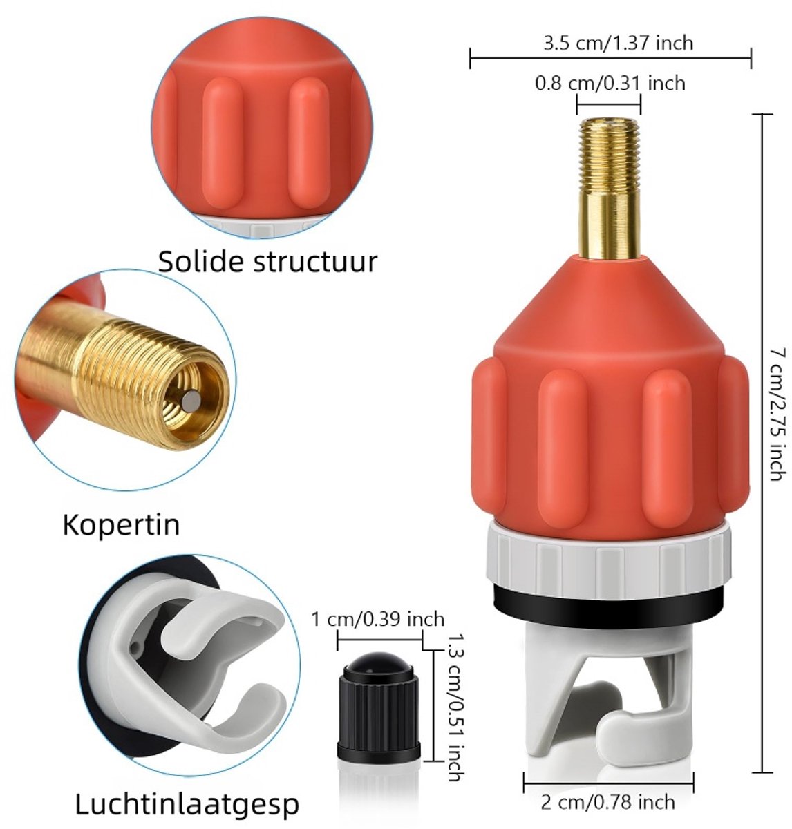 2-delige opblaasbare Stand-Up Paddle Board (SUP) pompadapter - Paddle Board ventiel naar kajak ventiel adapter - Auto pomp opblaasadapter - Oranje – foto 5