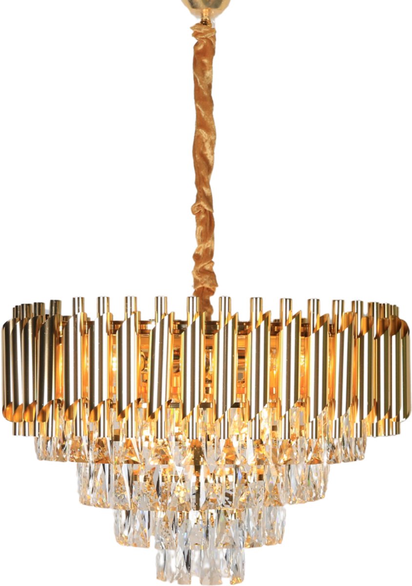 Kristallen hanglamp met 8 lichtpunten - E14 fitting - goud - verstelbaar in hoogte - diameter: Ø50cm