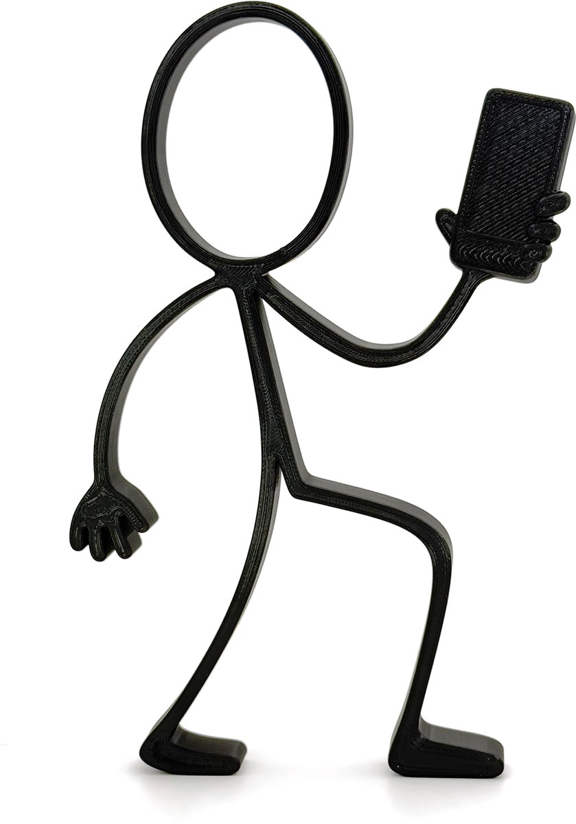 Stickyman met Smartphone - decoratiebeeldje - zwart - 20 cm hoog