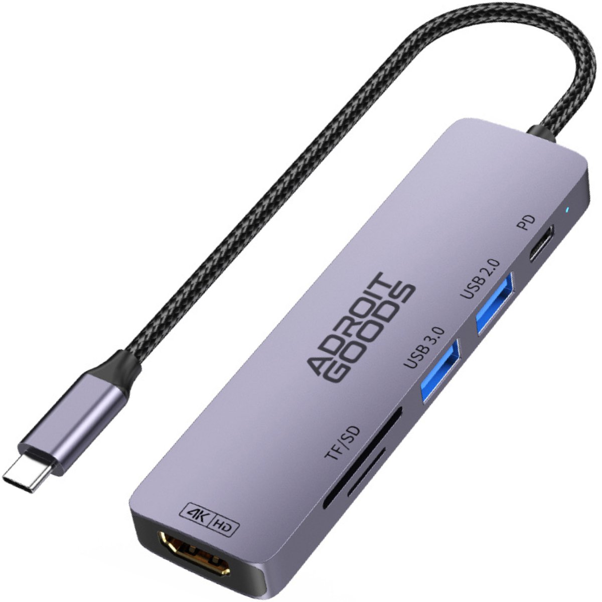 AdroitGoods USB-C hub 6-in-1 – 100W PD / 4K HDMI / USB 3.1 / SD/TF - Universele Toepassing