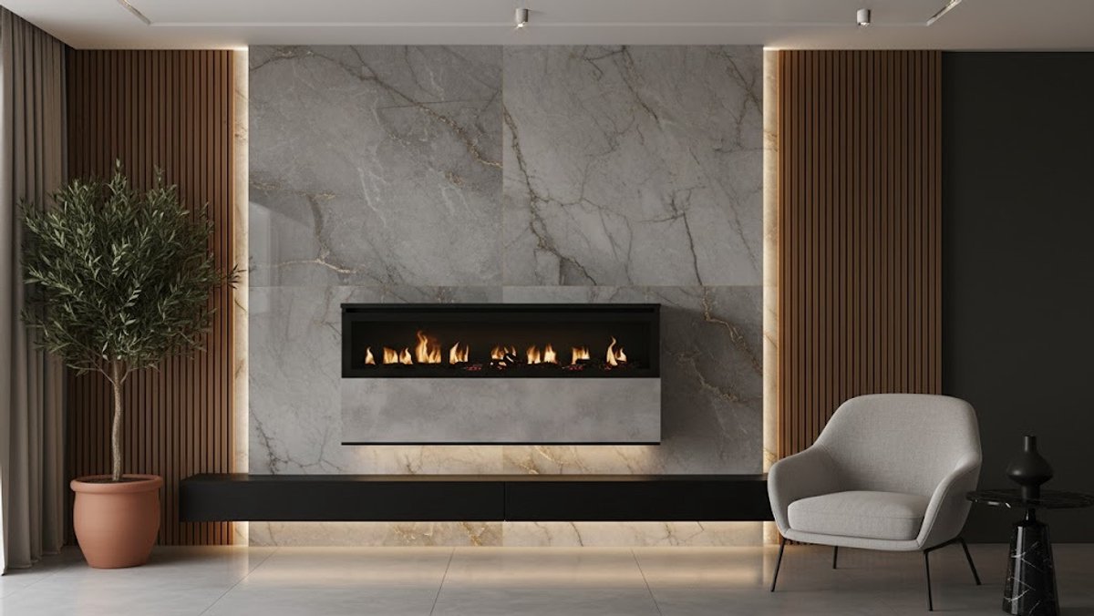 Elektrische LED Haard –CozyFlame™ Cement – 102x45x35cm – Realistisch 3D Vuur Zonder Warmte – Decoratieve Wandhaard met Afstandsbediening – Modern Design – Vrijstaand & Hangend – Energiezuinig – Sfeerverlichting voor Woonkamer HomeByNicole