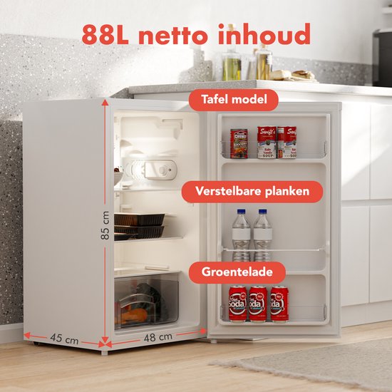 KitchenBrothers Koelkast - 88L - IJskast - Tafelmodel - Frigo - Vrijstaand - Wit van KitchenBrothers — afbeelding 5