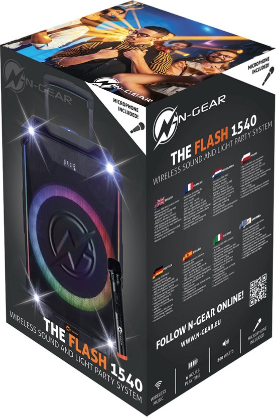 N-GEAR THE FLASH 1540 - Karaoke Speaker - 15" Woofer - Bluetooth - LED Lichtshow - Incl. Draadloze Microfoons — afbeelding 2