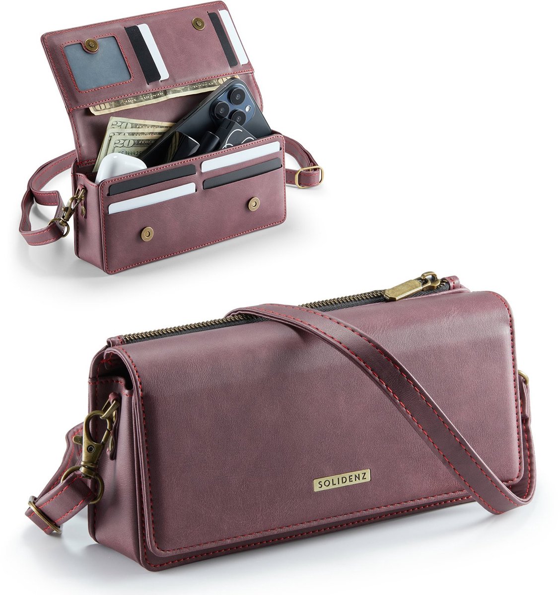 Solidenz Universeel Schoudertas voor Telefoon en Portemonnee tot 7.5 inch - Rood