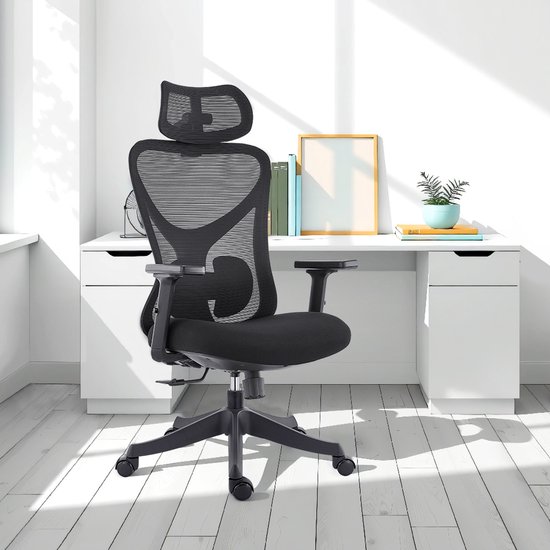 Magic Life Bureaustoel, bureaustoelen, armleuning, 90 graden inklapbaar, ergonomische computerstoel, lendensteun, in hoogte verstelbaar, 360 graden draaibaar, kantelbaar
