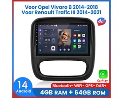 Awesafe Autoradio - 4GB & 64GB 8-Kern V1PRO - Geschikt Voor Opel Vivaro B 2014 t/m 2018 - Geschikt Voor Renault Trafic III 2014 t/m 2021 - Carplay & Android auto - Met navigatie GPS - Radio scherm