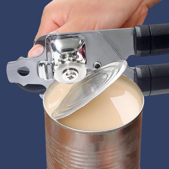 Lychico 3-in-1blikopener Handheld Heavy Duty roestvrijstalen blikopeners met multifunctionele flesopener, zwart
