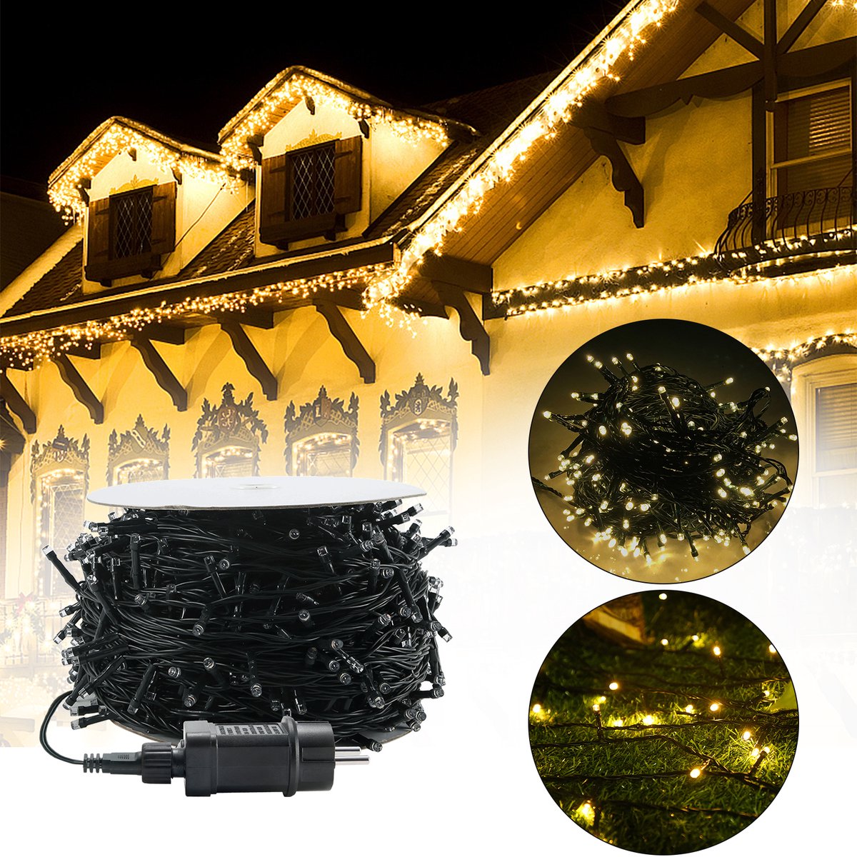30m 300 LED Lichtenketting Buiten Binnen Met Steker Lichtenkettinggordijn Warmwit 8 Modi Geheugenfunctie Kerstverlichting Voor Kerstmis Feest Huwelijk Pasen Waterdicht IP44