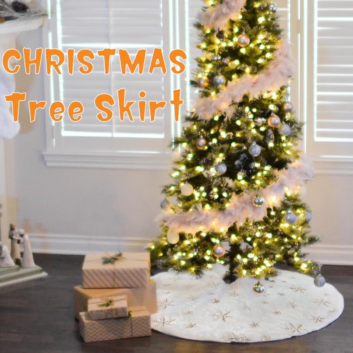 Pluche kerstboomrok met wit sneeuwvlok design, 36 inch - Candala