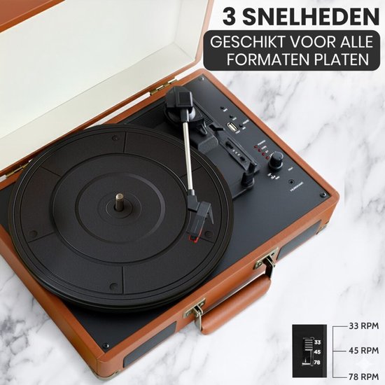Playon Platenspeler - Platenspeler bluetooth - Platenspeler retro - Ingebouwde Speakers - Retro - Bruin — afbeelding 4