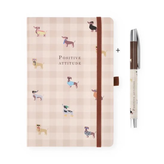 Teckel - Notitieboek met pen - A5 - Hard soft cover - Teckelprint - Hond - Schrijfboek - teckel notitieboek met teckelpen - teckelpen