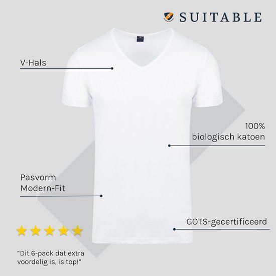 Witte V-hals t-shirt met korte mouwen, 100% biologisch katoen, GOTS-gecertificeerd.