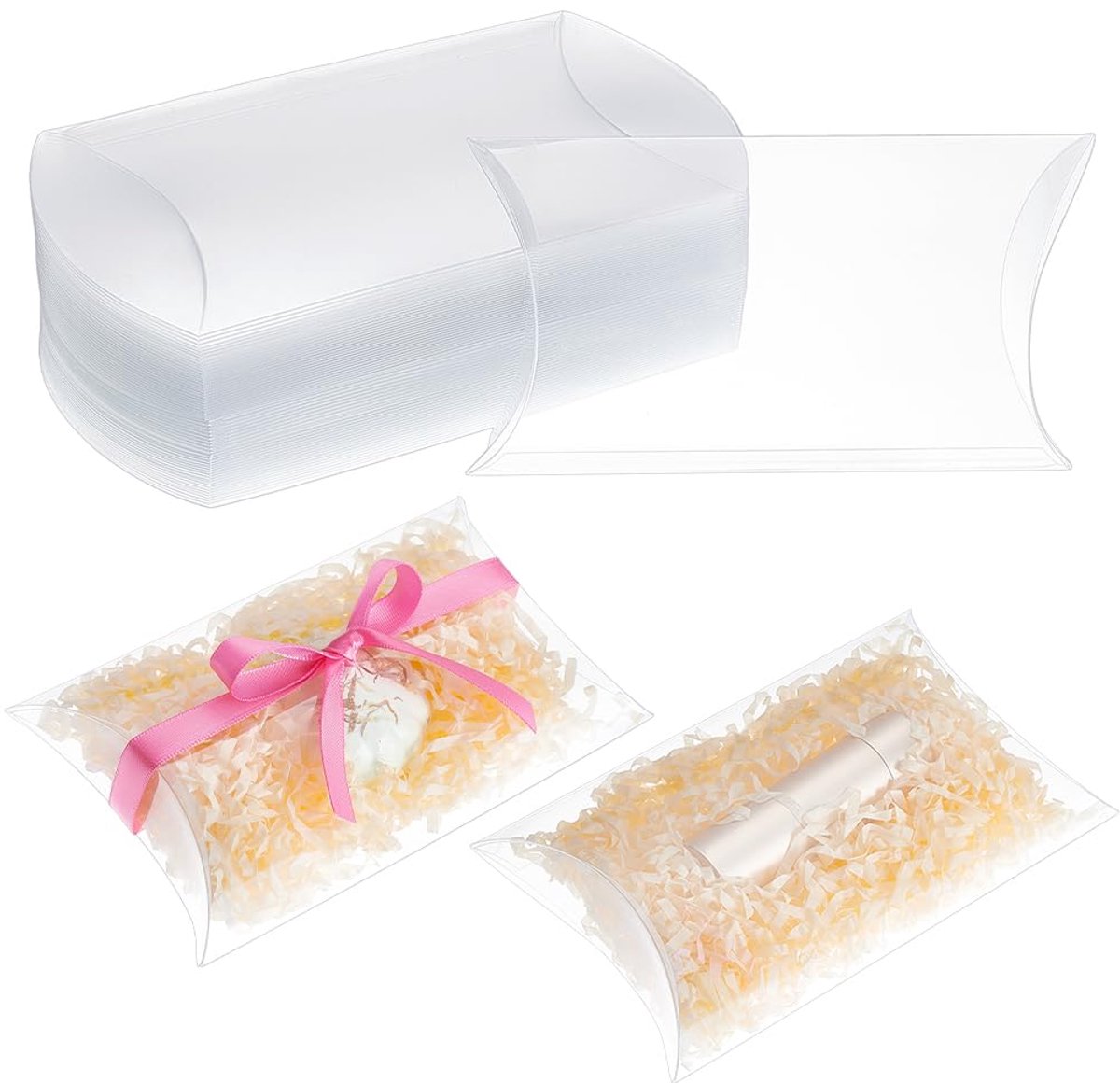 60 Stuks 14x9x3cm Doorzichtige Plastic Kussen Giftdozen - Eenvoudig Te Monteren, Voor Bruiloft En Feestjes