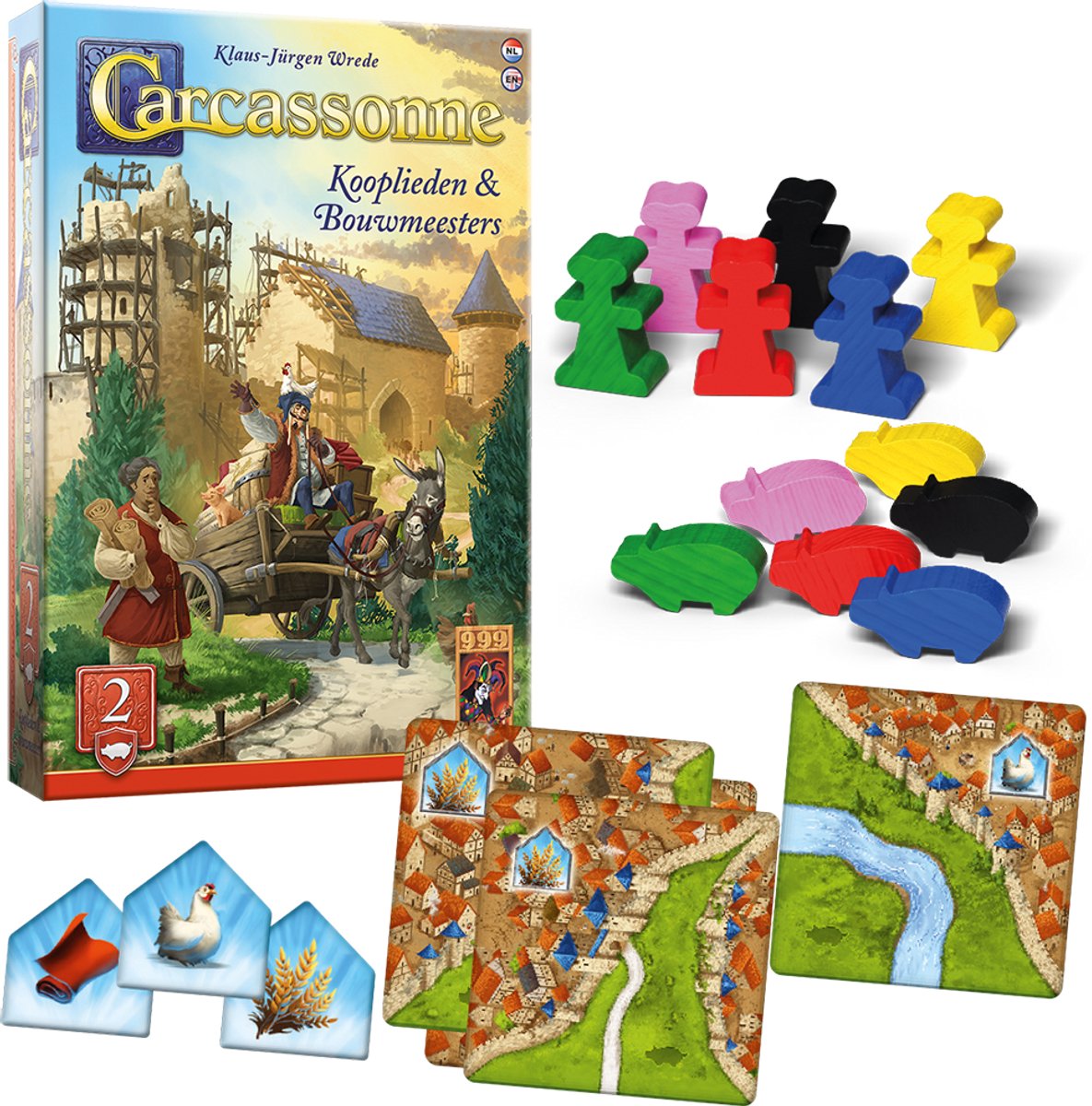 999 Games - Carcassonne: Kooplieden & Bouwmeesters - Uitbreiding 2 - Nieuwe Versie - NL -EN — afbeelding 3