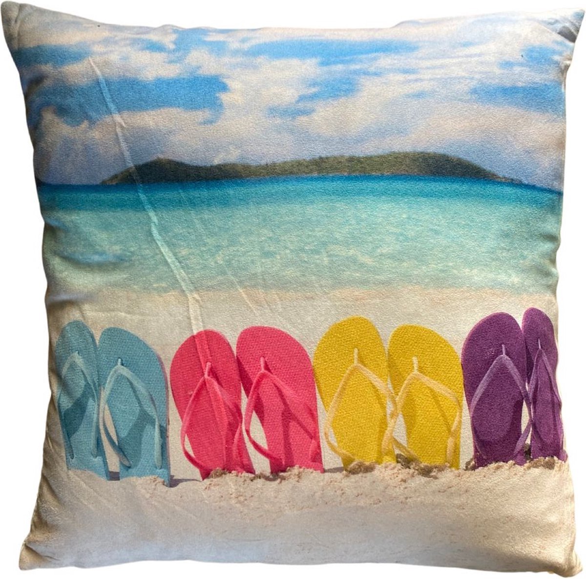 Unique Living 6 stuks - kussenhoes - sierkussenhoes - strand - beach - zee - 45 x 45 cm - rits - nautisch blauw - wit - geel - roze - paars - ecru