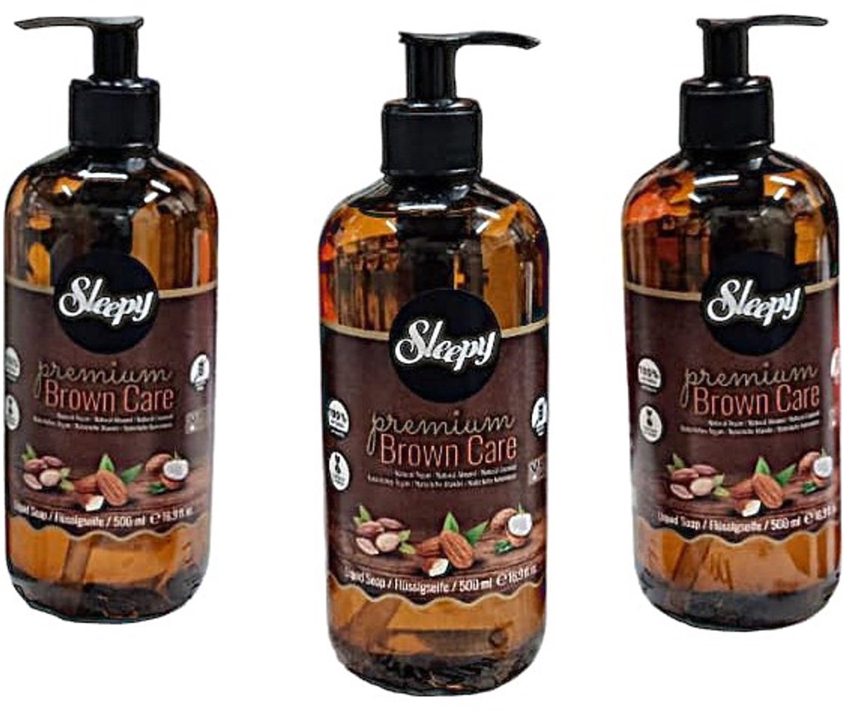 Sleepy Premium Brown Care Vloeibare Zeep Handzeep ( Alcohol-, parabenen- en glutenvrij ) 3x 500 ml - Sleepy Premium Brown Care Sıvı Sabun El Sabunu 3x - Sleepy Premium Brown Care Liquid Soap 3x 500 ml