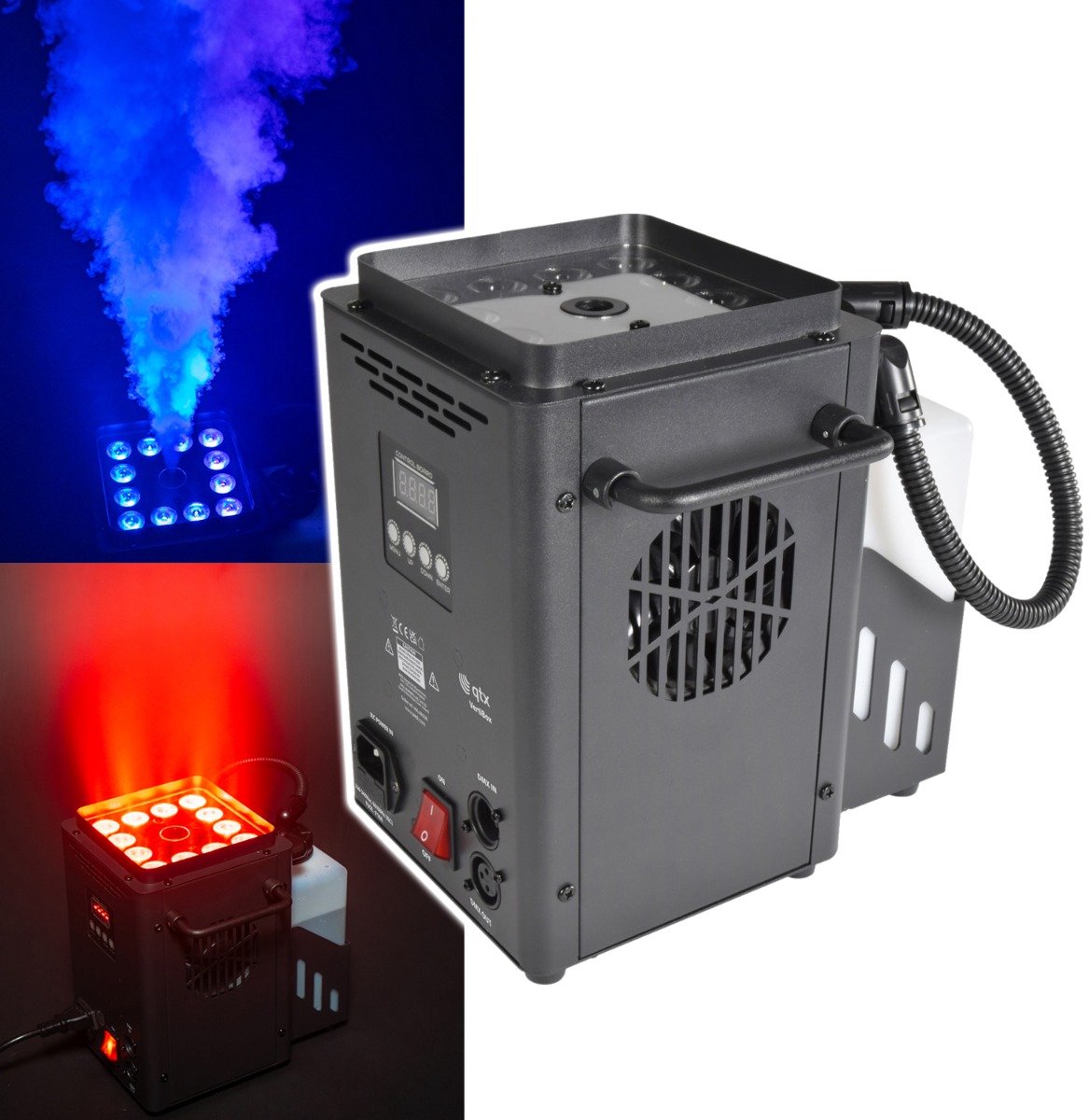 QTX VertiBox compacte verticale rookmachine 1200W met 12 RGBA-leds en DMX