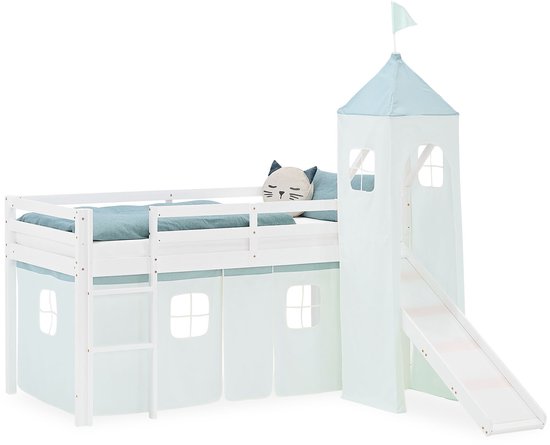 Lit mezzanine Homestyle4u - 90x200 cm - Menthe - avec toboggan