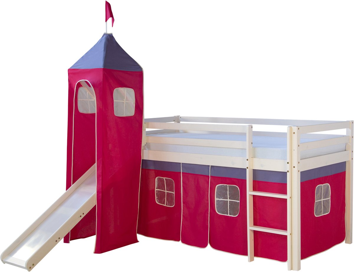 Homestyle4u Hoogslaper - 90x200 cm - Wit - Roze - Toren