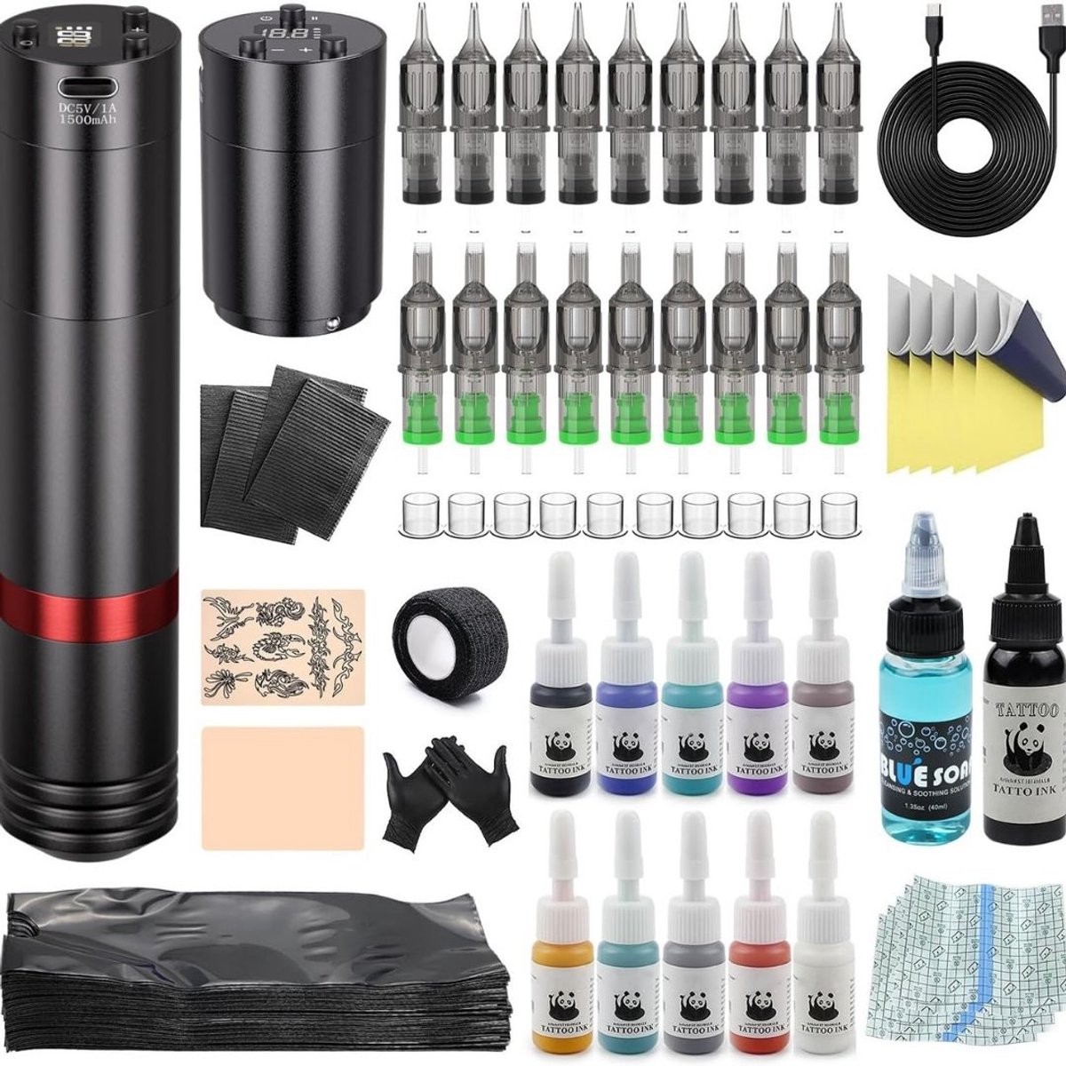 CLVP® Hoge Kwaliteit Tattoo Machine met Accessoires - Tattoo Machines Draadloos - Tattoo Set Inclusief Inkt en Naalden - Tattoo Kit met Opbergkoffer - Voor Professionals en Beginners - B