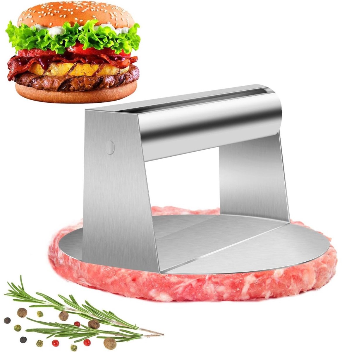 EXCITAT Vleespers - Roestvrij staal - Handmatige vleespers - Geschikt voor hamburgers, vleespasteitjes en grillen - 14*7,5cm