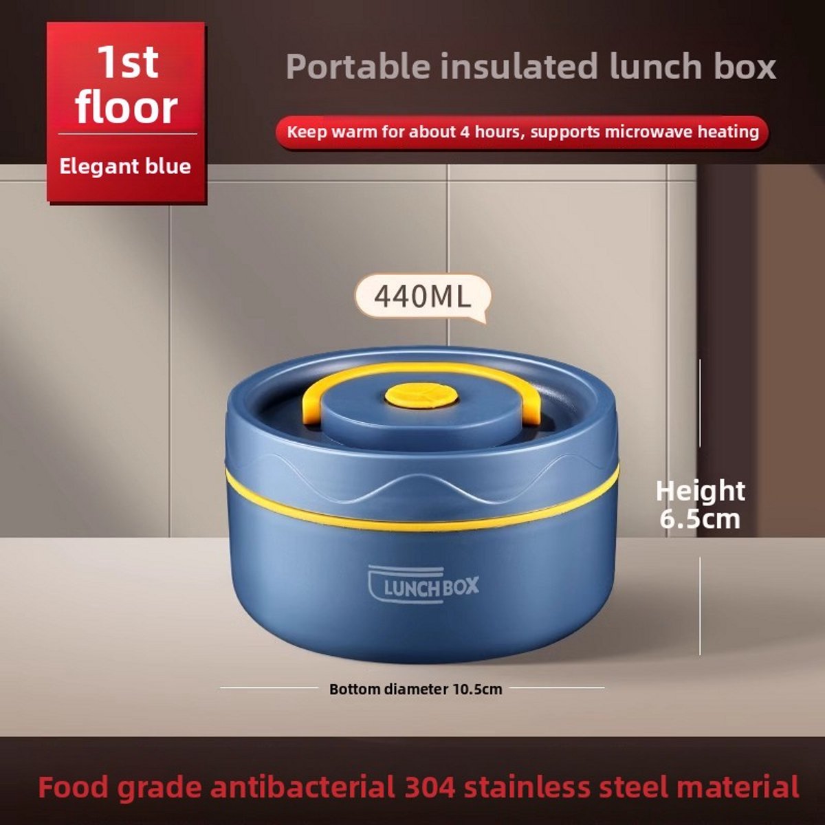 Lunchbox - Lunchbox volwassenen - Geisoleerde lunchbox - Lunchbox met vakjes - Warme lunchcontainer - Thermische container met handvat - Draagbare ronde thermische lunchcontainer - 440ml - Magnetronbestendig - 304 roestvrij staal(blauw) — cadeau in Koken & Dineren - foto 8