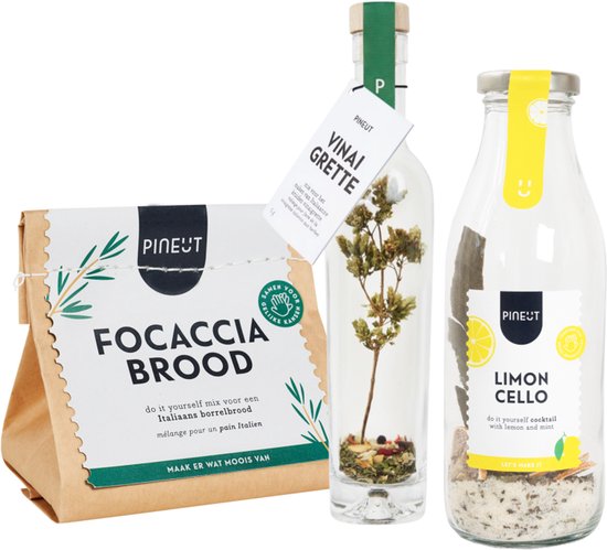 Pineut ® Borrelplank Pakket Tapas - Italiaans Borrelpakket - Borrelbrood Focaccia, Tapenade & Vinaigrette - Verwenbox Borrel - Geschenkpakket Borrelhapjes - Gezellig Genieten