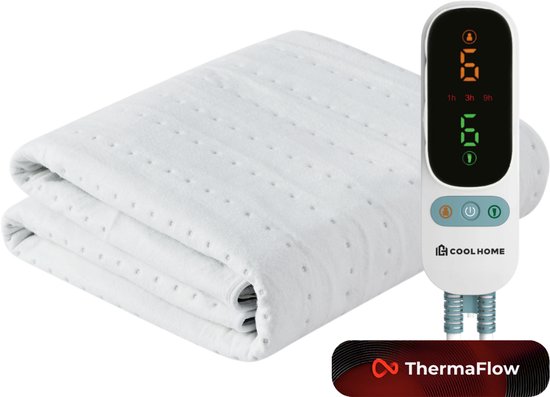 CCoolHome UB25 Elektrisch Onderdeken- 1 Persoons – 190x90 cm – 6 Warmtestanden - Dual zone– Timer & Oververhittingsbeveiliging - Extra zacht - Wit