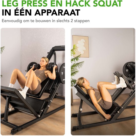Station de musculation Tunturi LP60 Leg Press/Hack Squat - Appareil de musculation à charge libre - Équipement de fitness - Poignées antidérapantes - Appareil robuste
