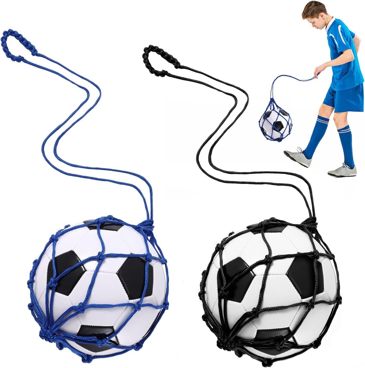 2 stuks voetbalkicktrainer, voetbalretourtrainernet, geschikt voor balmaat 3, 4, 5, handsfree voetbalkickworp solo oefenhulpmiddel, verstelbare heupband, voetbaltrainernet - Cyslmuk®