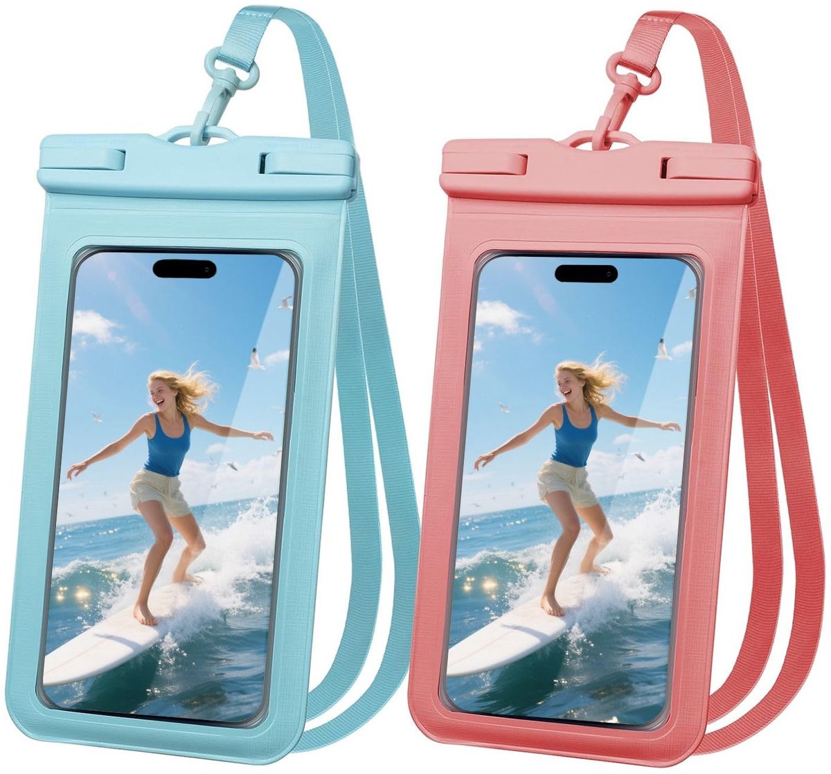Waterdichte Telefoonhoes 2 Stuks – IPX8 tot 30m – TPU & ABS Bescherming – Voor Smartphones tot 6,8 inch – Met Verstelbare Nekriem – Touchscreen Compatibel
