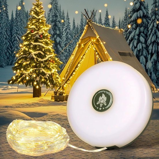 Guirlande lumineuse de camping - 10 mètres - Étanchéité IP44 - Enroulable - Rechargeable - Wit chaud | Guirlande Siècle des Lumières d'extérieur - Lumières - Guirlande lumineuse - Lampe de camping - Lampe de tente