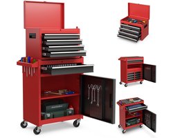 COSTWAY 2 in 1 werkplaatswagen incl. koffer & 8 vakken & haken & verstelbaar legbord, gereedschapswagen Vergrendelbaar op wielen zonder gereedschap, 59x28x102cm