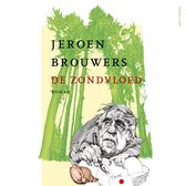 Boek "De Zondvloed" van Jeroen Brouwers met een illustratie van een oude man met pen en een schelp.