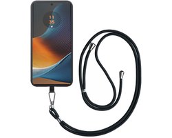 Geschikt voor Motorola Edge 50 Fusion Telefoonhoesje met Afneembaar Zwart Koord - Flexible Back Cover Case Siliconen TPU with Black Lanyard - Zwart - Smartphonica geschikt voor Motorola Edge 50 Fusion