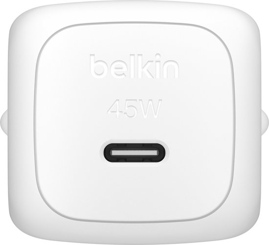 Witte Belkin 45W USB-C lader, voorkant.