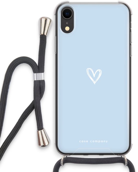Case Company® - Coque iPhone XR avec Cordon - Klein Cœur Blauw - Coque de Téléphone avec Cordon Zwart - Protection Extra sur Tous les Côtés et sur le Bord de l'Écran