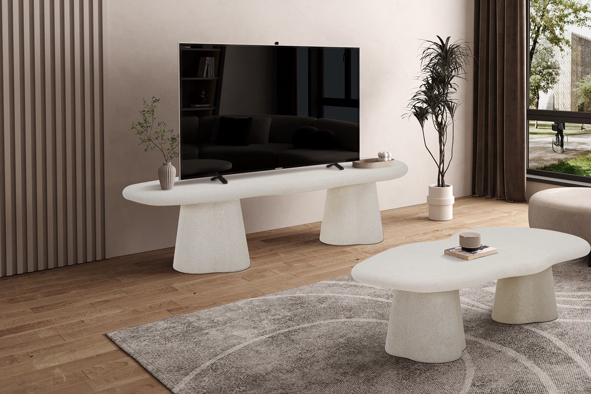 Rousseau Tv-meubel 'Faro' 160 cm Organisch Cement H 40 cm x L 159.5 x D 44.5 cm Wit