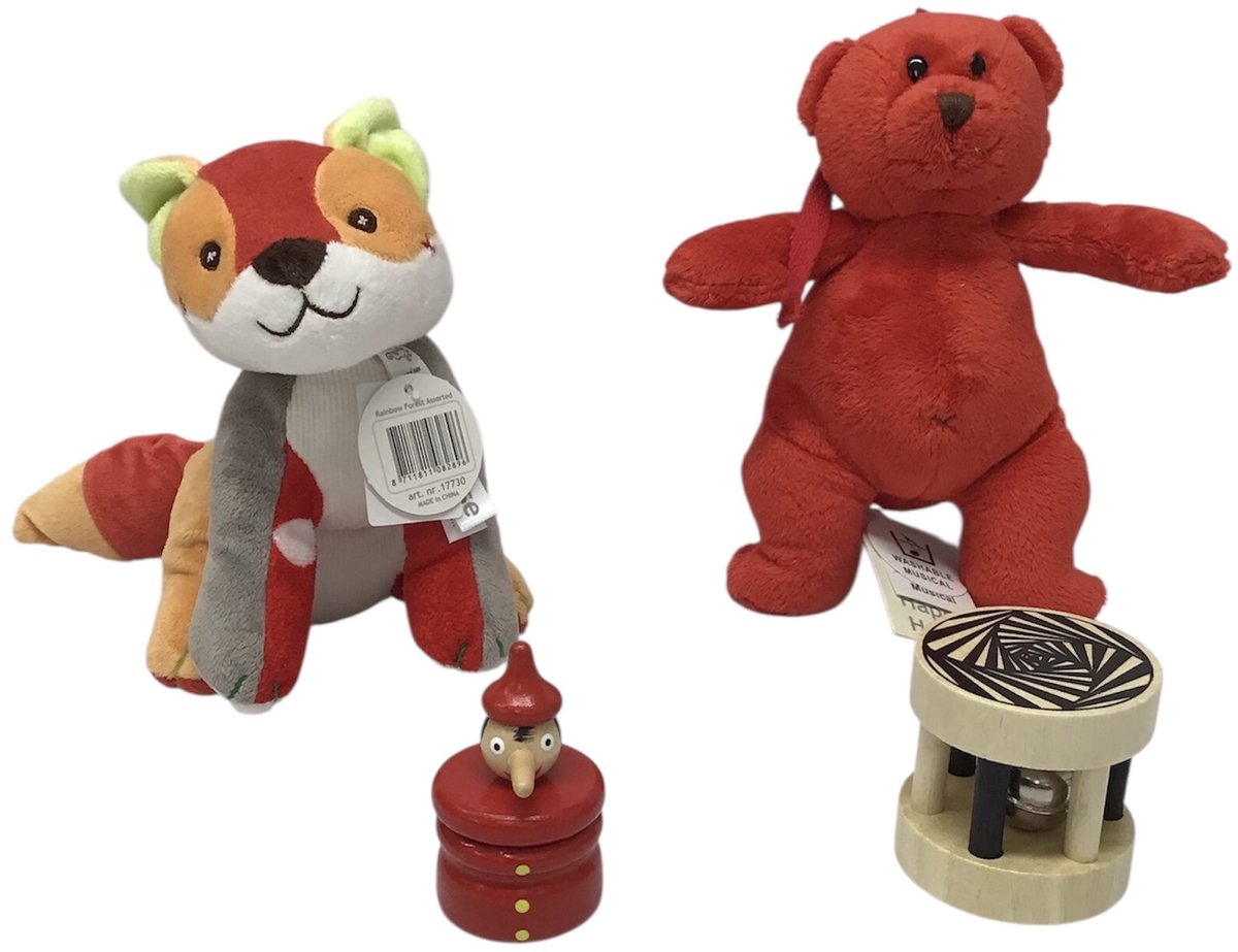 muziekdoos Beer / pluche knuffel / tandendoosje Pinokkio / baby rammelaar / kraam cadeau kraampakket