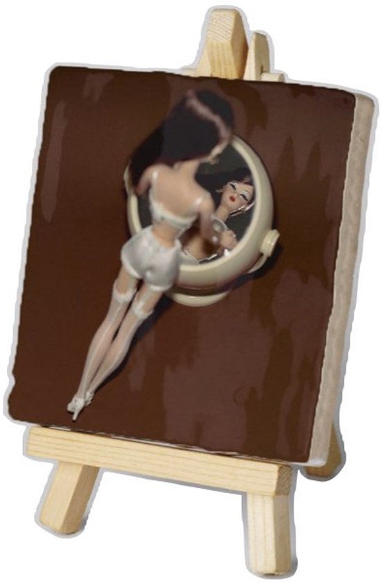 Kunsttegeltje - Maik de Boer - Bruin Artwork 008 - Met Houten Ezeltje