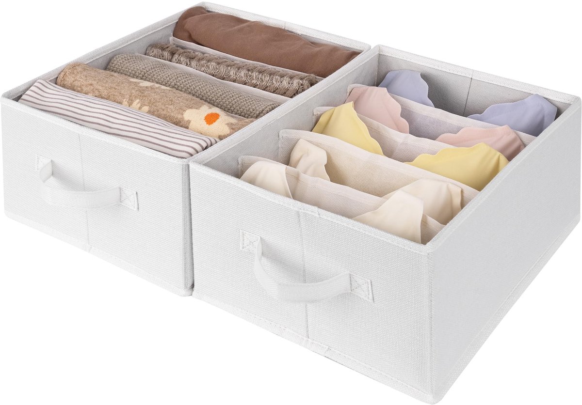 Kleding Organizer - Opvouwbaar van Stof voor Broeken, T-shirts, Jeans & Truien - Voor Lade & Kledingkast - Wit - 2 Stuks
