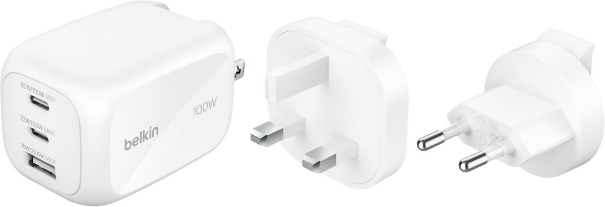 Belkin 3-poorts GaN Wandlader 100 W – voor Wereldwijd Gebruik - Universeel
