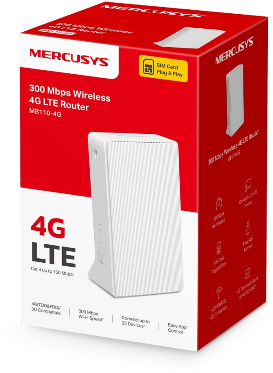 Mercusys MB110-4G wireless router Ethernet Single-band (2.4 GHz) White